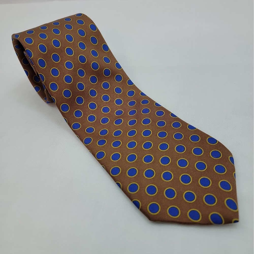 Stefano Ricci Luxury Silk Tie Brown Blue Polka Dot Spot Pattern Made In Italy